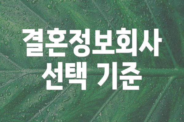 결혼정보회사 선택 기준